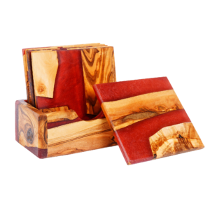 Olive Wood & Epoxy Square Coaster with stand