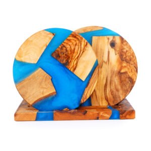 Handcrafted Olive Wood & Epoxy Coaster with stand