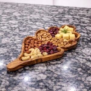 Handcrafted Olive Wood Leaf-Shaped Serving Dish