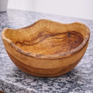 Handcrafted Rustic Olive Wood Bowl – Premium Large