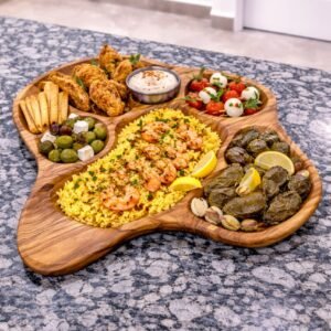 Handcrafted Olive Wood Appetizer Tray – Artistic Multi-Section